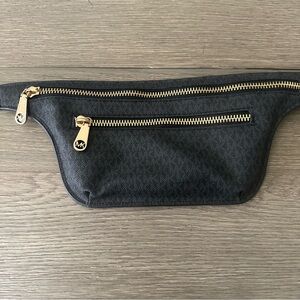 Michael Kors Brown and Black Belt Bag with Gold Accents